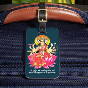 Goddess Gayatri Devi on Lotus Hindu Deity Luggage Tag