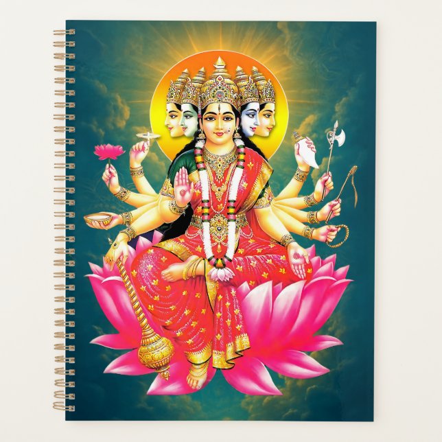 Goddess Gayatri Devi on Lotus Hindu Deity  Planner (Front)