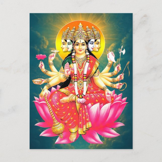 Goddess Gayatri Devi on Lotus Hindu Deity Postcard (Front)