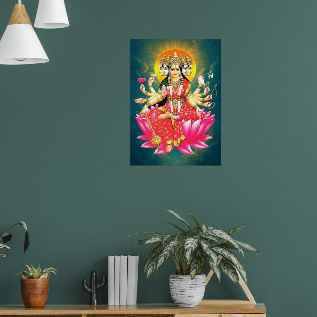 Goddess Gayatri Devi on Lotus Hindu Deity Poster (Living Room 1)
