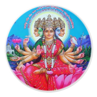 Goddess Gayatri Devi Veda Mata Deity Ceramic Knob