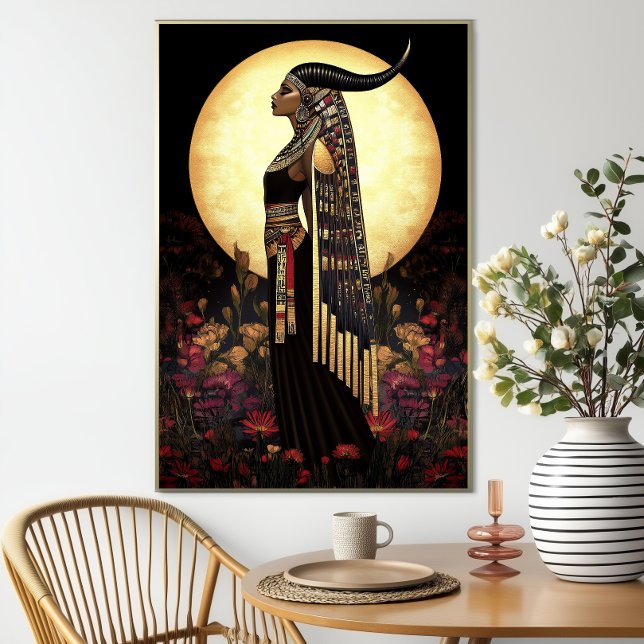 Goddess Hathor: Egyptian Floral Full Moon Art Poster (Creator Uploaded)