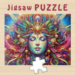 Goddess Head colourful Hair closed Eyes May -  Jigsaw Puzzle