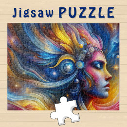 Goddess Head cosmic Hair closed Eyes June -  Jigsaw Puzzle