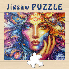 Goddess Head flowing Hair two colour Eyes October  Jigsaw Puzzle