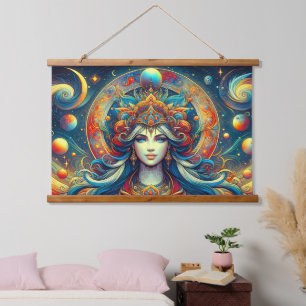 Goddess Head flowing turquoise Hair April - Hanging Tapestry