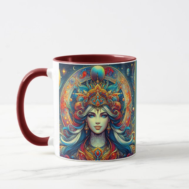 Goddess Head flowing turquoise Hair April -  Mug (Left)