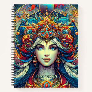 Goddess Head flowing turquoise Hair April - Notebook