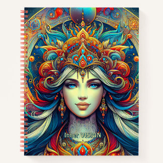 Goddess Head flowing turquoise Hair April -  Notebook