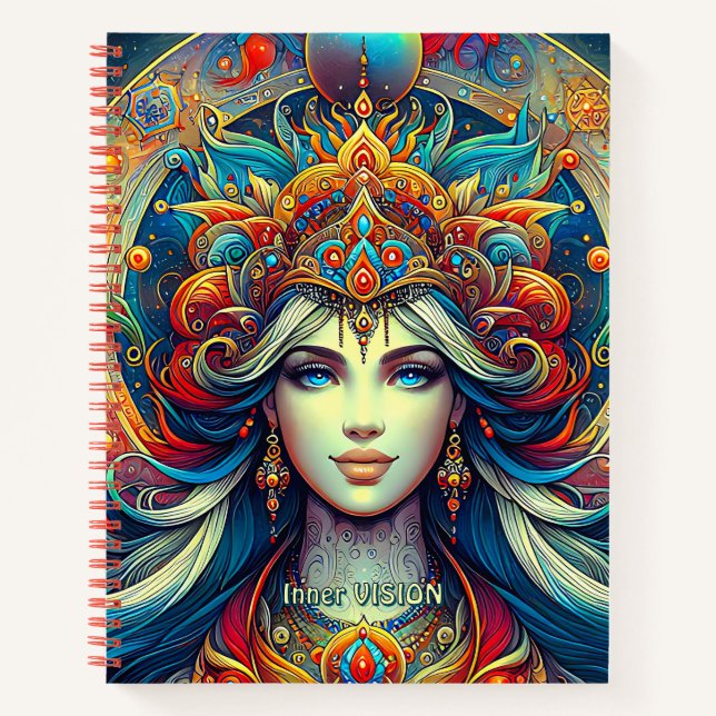 Goddess Head flowing turquoise Hair April -  Notebook (Front)