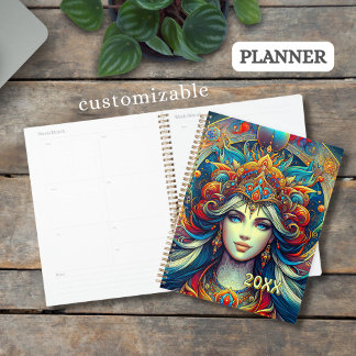 Goddess Head flowing turquoise Hair April -  Planner