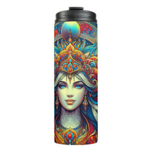 Goddess Head flowing turquoise Hair April -  Thermal Tumbler