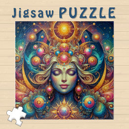Goddess Head sunny Hair closed Eyes July -  Jigsaw Puzzle