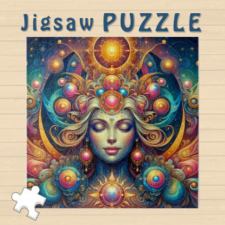 Goddess Head sunny Hair closed Eyes July - Jigsaw Puzzle