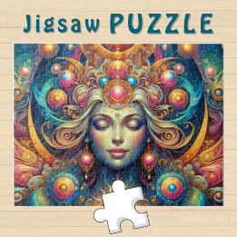 Goddess Head sunny Hair closed Eyes July -  Jigsaw Puzzle
