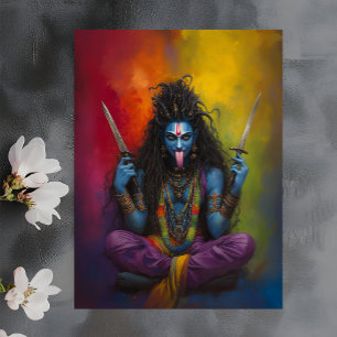 Goddess Kali Abstract Rainbow Portrait Painting Postcard
