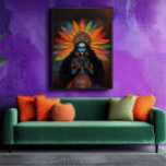 Goddess Kali Surreal Rainbow Portrait Painting Art Poster<br><div class="desc">Image Title: Kali, Radiant Guardian of Transformation. Description: This vibrant digital artwork of Goddess Kali captures her fierce yet transformative energy. Set against a dark, mysterious background, Kali is portrayed with a mesmerising rainbow headdress of feathers symbolising her cosmic dominion and transcendence of dualities. Her expressive gaze, adorned with intricate...</div>