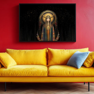 Goddess Lilith Rainbow Gold Black Art Nouveau  Poster