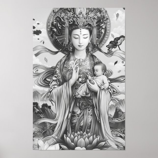 Goddess Line Drawing Poster - Black and White Art  (Front)