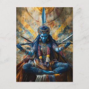 Goddess Maa Kali Colourful Abstract Hindu Portrait Postcard