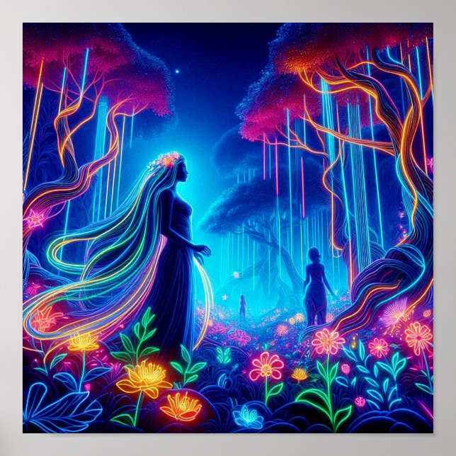 Goddess Neon Forest Of Light Fantasy fairytale art Poster (Front)