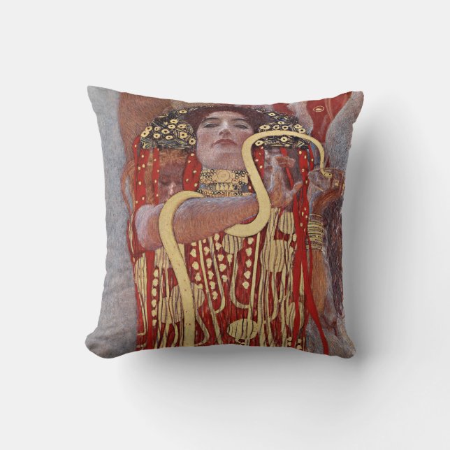 Goddess of Health, Hygieia (Salus), Gustav Klimt Cushion (Front)