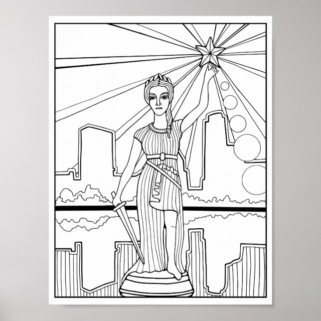 Goddess of Liberty Statue Austin Colouring Page Ar Poster (Front)