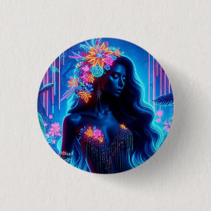 Goddess Of Light Neon glow Forest fantasy art 3 Cm Round Badge