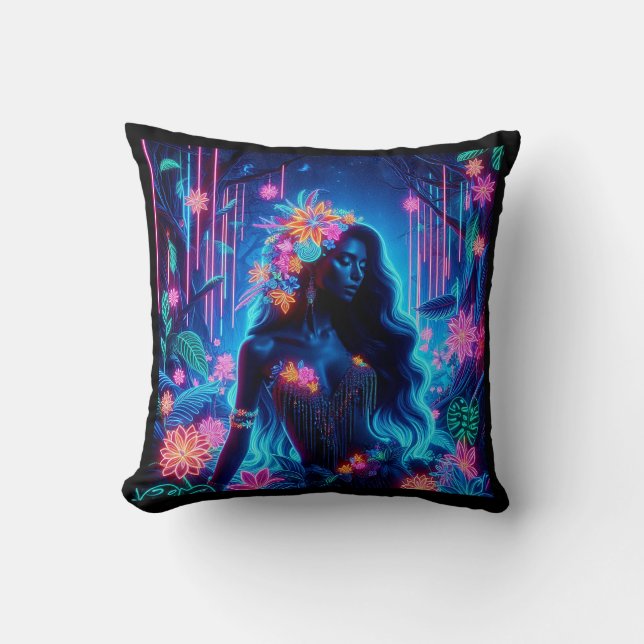 Goddess Of Light Neon glow Forest fantasy art Cushion (Front)