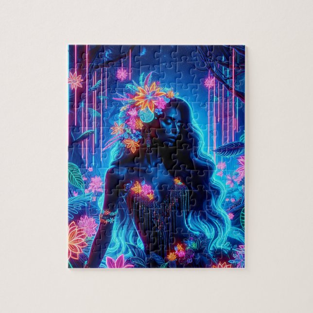 Goddess Of Light Neon glow Forest fantasy art Jigsaw Puzzle (Vertical)