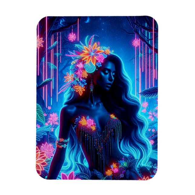 Goddess Of Light Neon glow Forest fantasy art Magnet (Vertical)