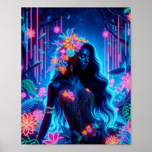 Goddess Of Light Neon glow Forest fantasy art Poster