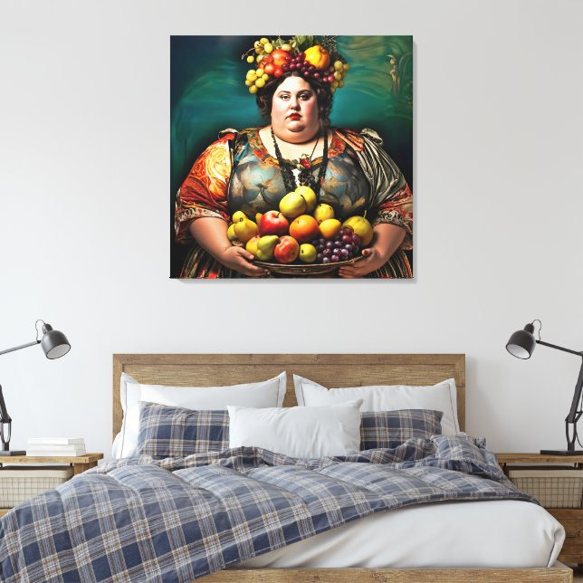 "Goddess of Overindulgence" Colourful Portrait Canvas Print (Insitu(Bedroom))