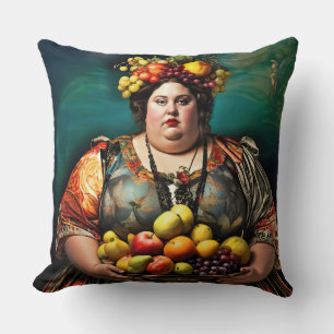 "Goddess of Overindulgence" Colourful Portrait Cushion