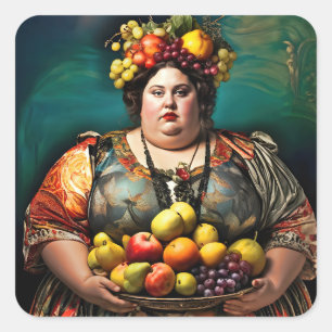 "Goddess of Overindulgence" Colourful Portrait Square Sticker