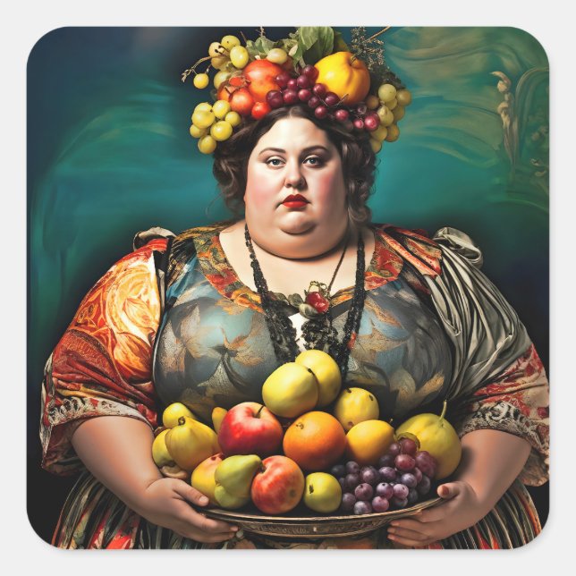 "Goddess of Overindulgence" Colourful Portrait     Square Sticker (Front)