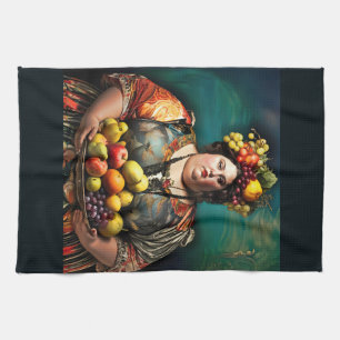 "Goddess of Overindulgence" Colourful Portrait Tea Towel