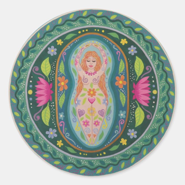 Goddess of Spring Mandala Classic Round Sticker (Front)