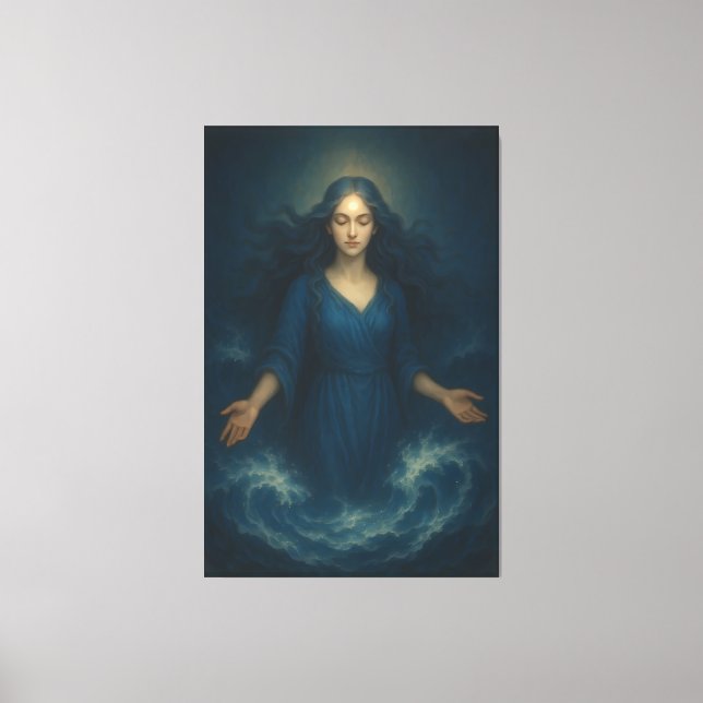 Goddess of Tidal Serenity – Ocean Spirit Blue Aura Canvas Print (Front)