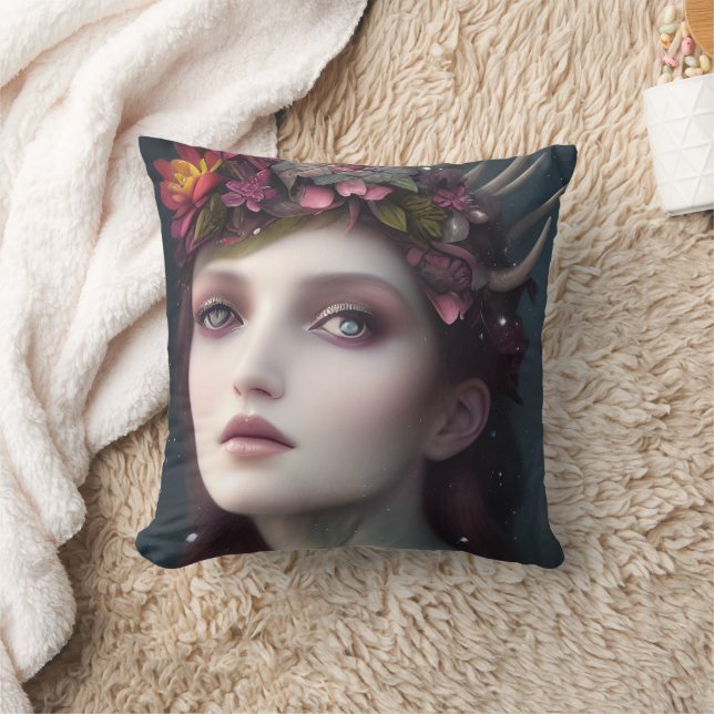 Goddess of Winter Fantasy Floral Portrait    Cushion (Blanket)