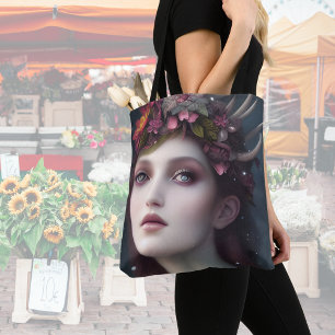 Goddess of Winter Fantasy Floral Portrait   Tote Bag