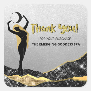 *~* Goddess Ombre Grey SILVER Glitter THANK YOU Square Sticker