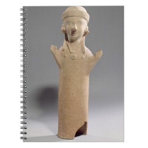 Goddess or worshipper with raised arms, figurine, spiral notebook