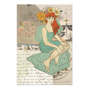 Goddess redhead woman vintage wall art poster 