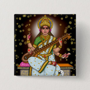 Goddess Saraswati Button