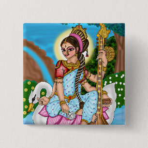 Goddess Saraswati Button