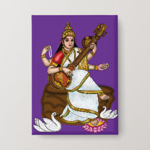 Goddess Saraswati Button