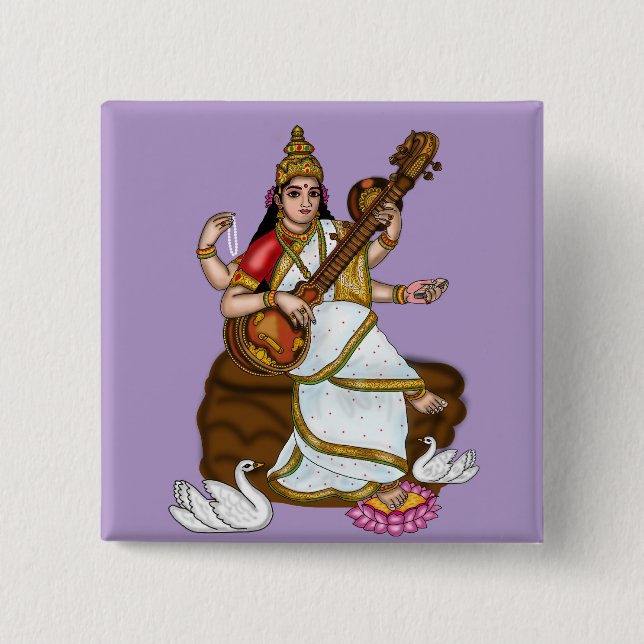 Goddess Saraswati Button (Front)