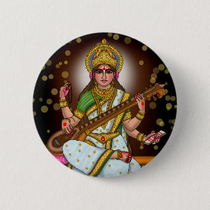 Goddess Saraswati Button