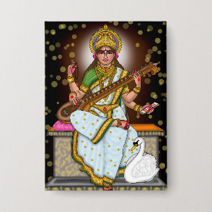 Goddess Saraswati Button